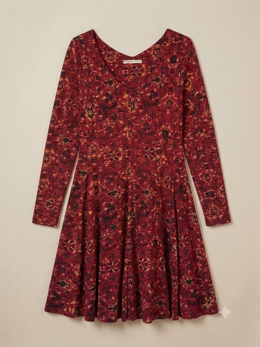 Peruvian Connection Persian Swing Dress Women L Red Floral V-Neck
